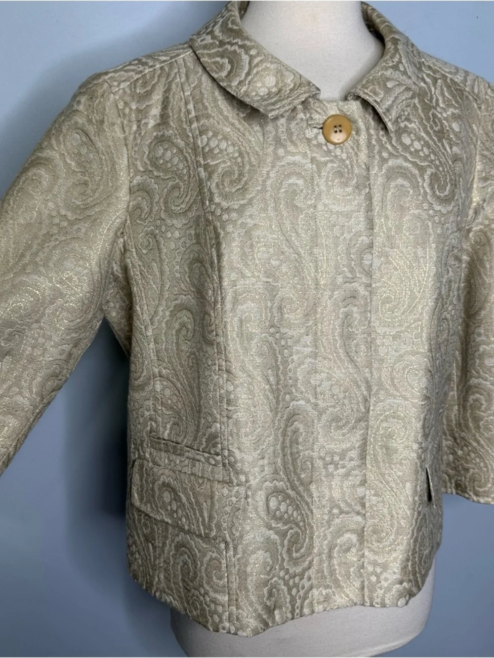 Talbots Women’s Gold Brocade Paisley Swing Crop Jacket Blazer Size 14 BNWOT! - Picture 4 of 11